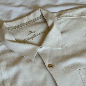 Cream Silk Camp Shirt Short Sleeve Button Down